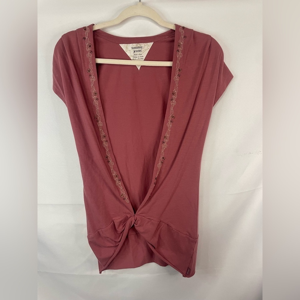 Y2K tie front blouse. Very vintage blouse. Pretty w/ an embroidered neckline.